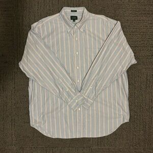 J. Crew “Giant Fit” Oxford Shirt Large Light blue pink/white stripes